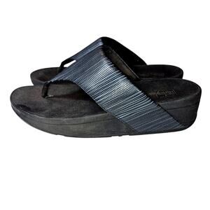 Fit Flop Textured Glitz Toe-Post Sandals Slip-On Beach Shoes 7 Black/ Gray